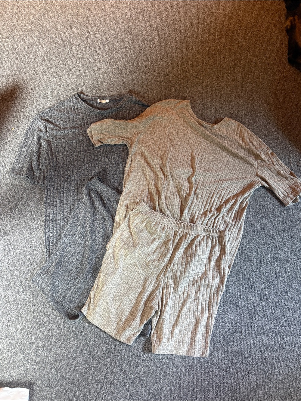 Ribbed Bike Shorts and Tee Set - Gray